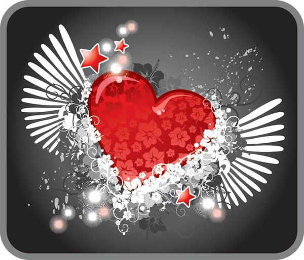 sayap vektor gratis yang indah di sekitar hati hari valentine