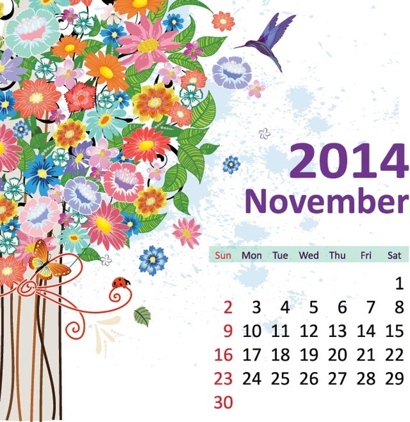 vector gratis de aves y calendario flower14