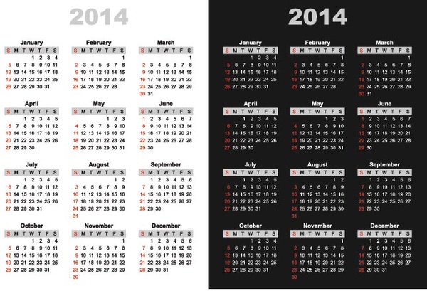 無料のベクターの黒と white14 のカレンダー