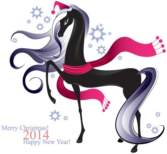 vetor livre preto cavalo feliz Natal e ano novo fundo