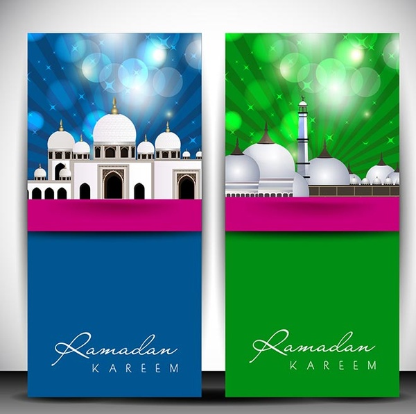 miễn phí vector màu xanh và màu xanh lá cây ramadan kareem trừu tượng thẻ thiết kế