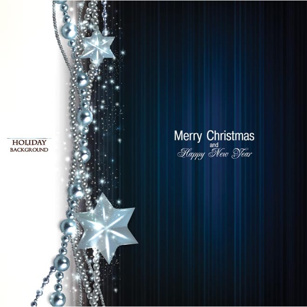 Free Vector Blue Garland With Star Merry Christmas Poster Template
