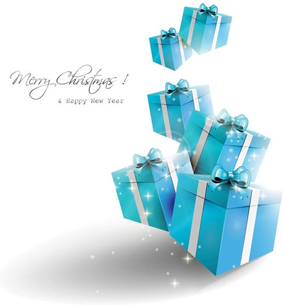Bedava vektör mavi Noel hediye kutusu poster şablon / ayarla