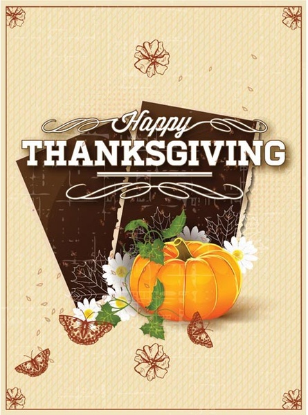 Free Vector Butterfly On Happy Thanksgiving Retro Card