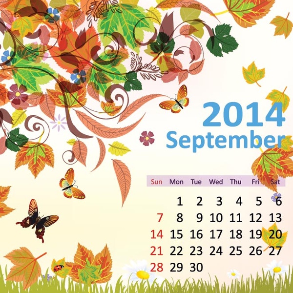 自由向量蝴蝶8花黑髮日曆
