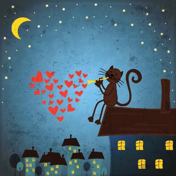 chat gratuit vector chantant la chanson d’amour dans la nuit