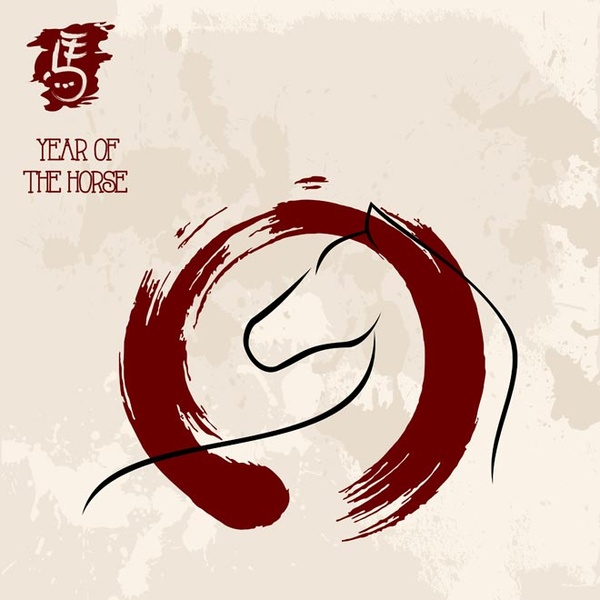 Free vector Zen chino símbolo con silueta de caballo feliz año nuevo template