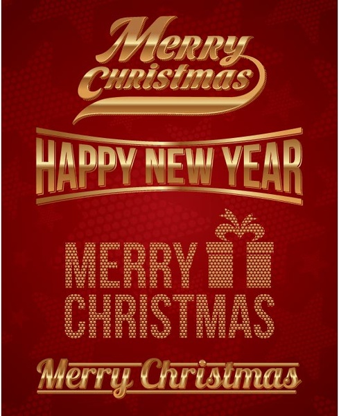 무료 벡터 크리스마스와 새 해 아름 다운 타이 포 그래피 포스터