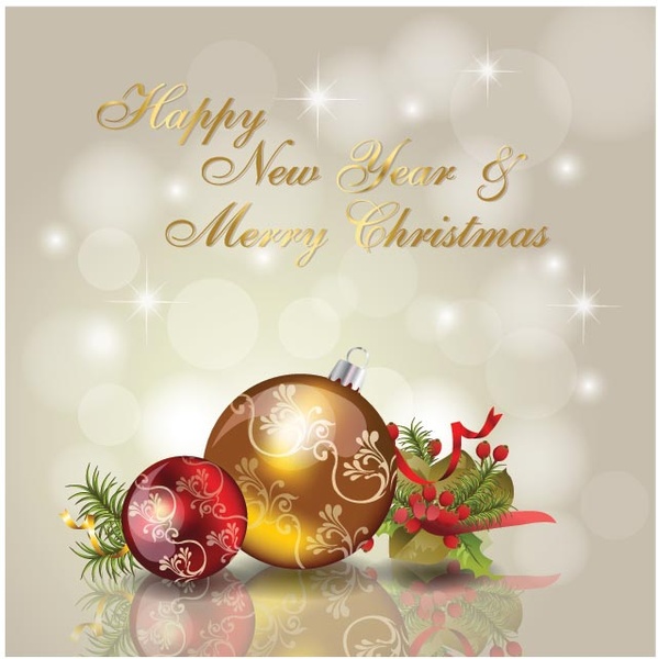kostenlose Vektor Weihnachten und Neujahr Ornamente Hintergrund Grußkarte