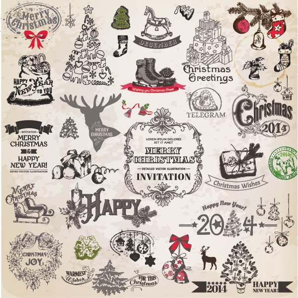 elementos de design de logotipo caligráfico de Natal vetor livre