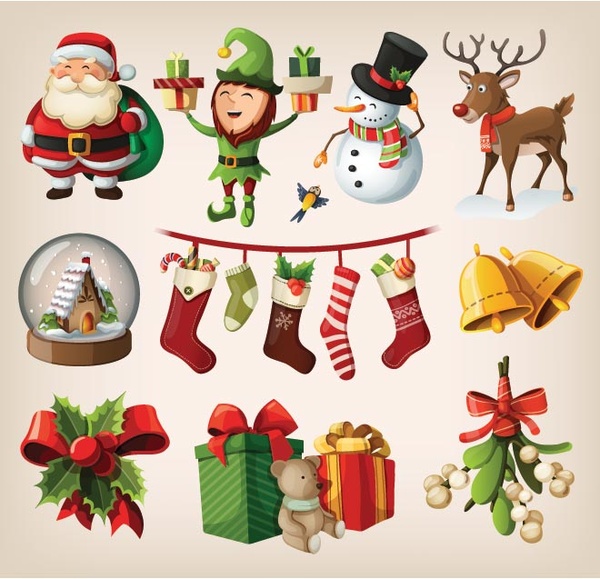 conjunto de icono de vector libre Navidad decoración