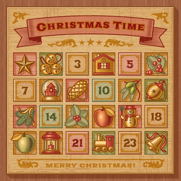 Бесплатные векторные рождественские ретро стиль икона набор