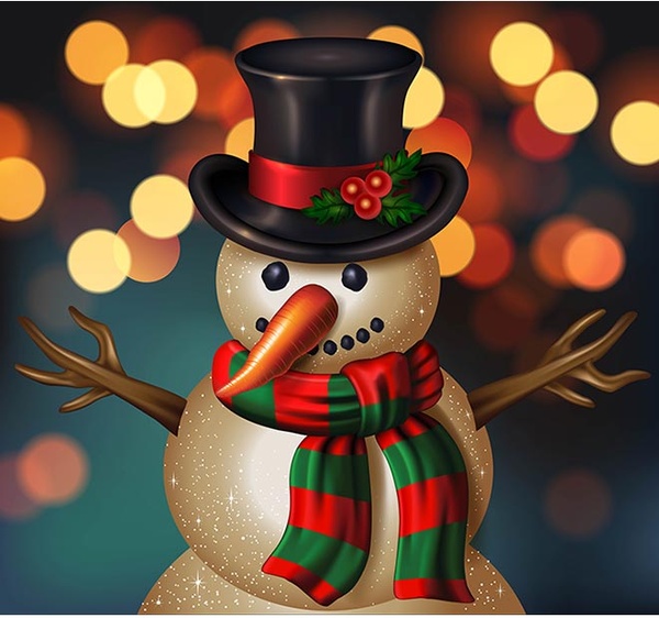 personagem de boneco de neve Natal vetor livre em fundo de iluminação