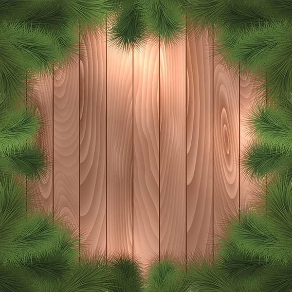 Free Vector Christmas Tree Branches Frame On Wood Pattern