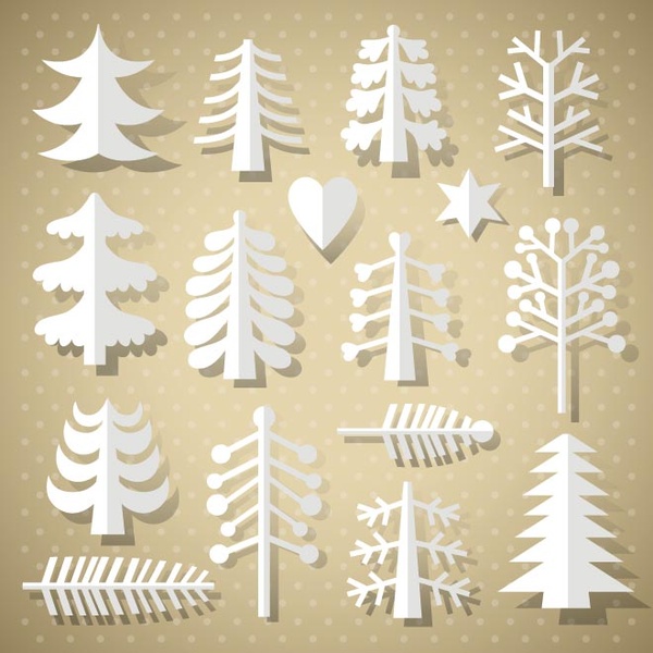 vektor gratis kertas memotong pohon Natal berbeda gaya