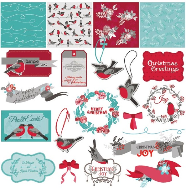 Free Vector Christmas Vintage Greeting Card Design Elements