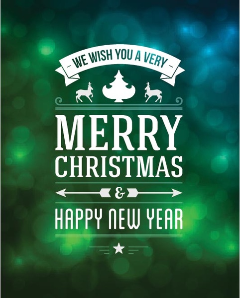Бесплатные векторные рождественские пожелания плакат на зеленый и синий элегантный фон