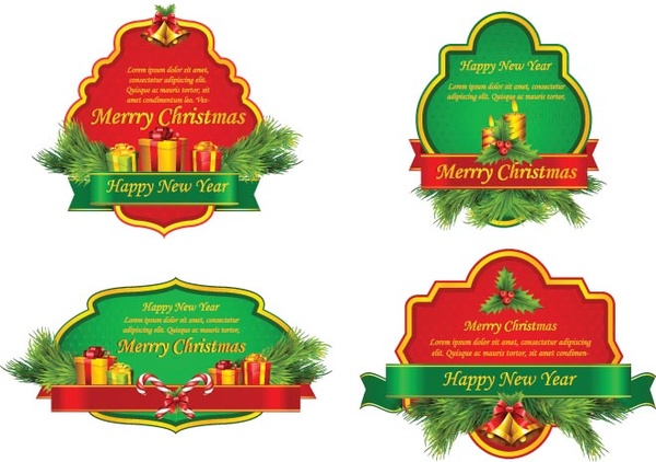 Free Vector Christmas8 New Year Green And Red Labels