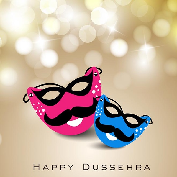 Free Vector Cute Faces Happy Dussehra Celebration Greeting Card