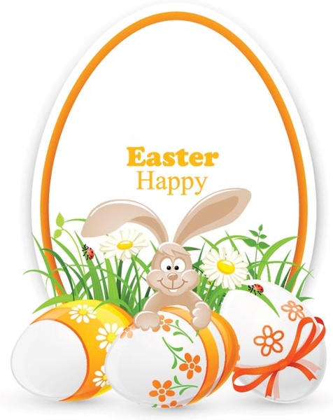 kostenlose Vektor niedlichen Kaninchen mit verzierten Ei Ostern Banner Vorlage