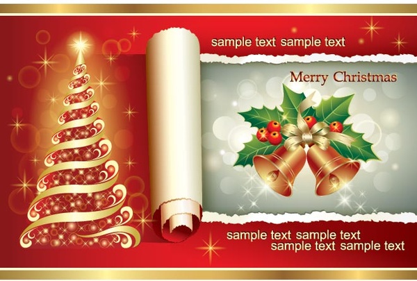 กระดาษตัดแบบเวกเตอร์ฟรีพร้อมบัตรอวยพรคริสต์มาสต้นไม้