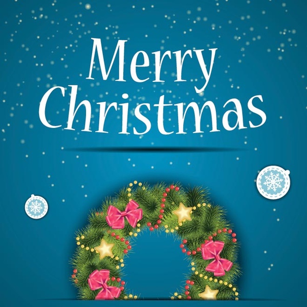 Free Vector Decorated Christmas Wreath Blue Background