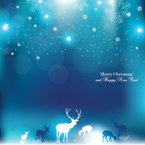 Bebas vektor elegan Natal latar belakang biru dengan rusa