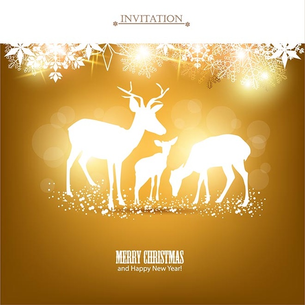Free Vector Elegant Merry Christmas Deers Invitation Card