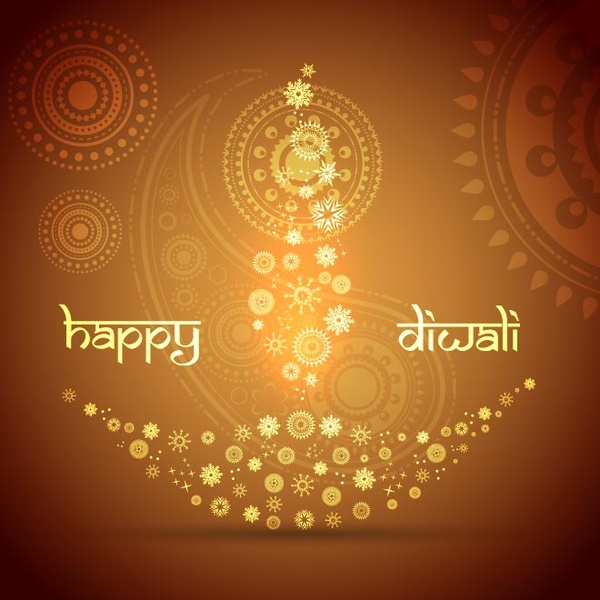 Free Vector Floral Art Pattern Diya Design Happy Diwali Greeting Card Template