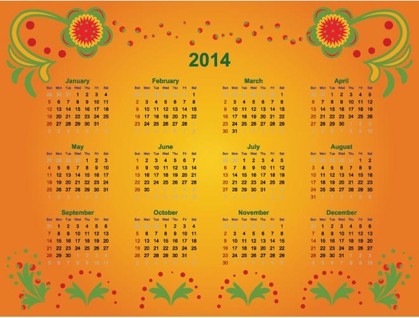 calendrier d’orange14 vecteur libre dessin floral éléments