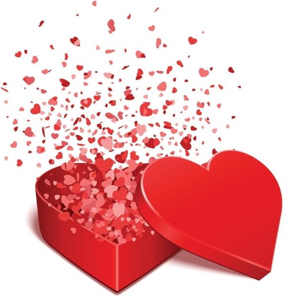 vetor livre voando coração com papel de parede o dia de Valentim caixa presente