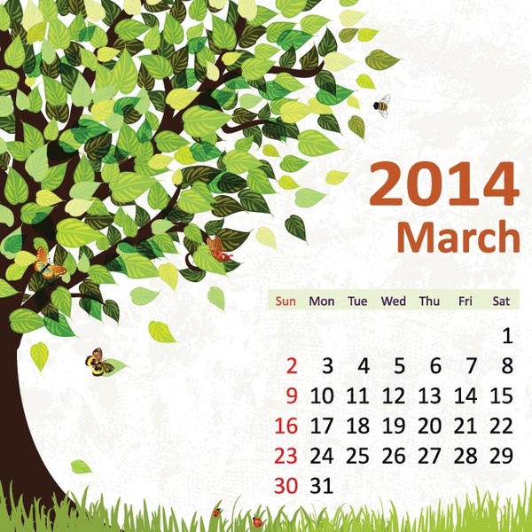 Blatt tree14 Kalender voller kostenlose Vektor