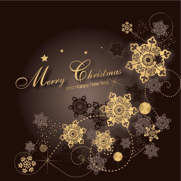 Free Vector Gold Star Flake Pattern Merry Christmas Background