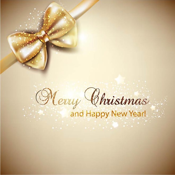 Free Vector Golden Bow On Elegant Background Christmas Card