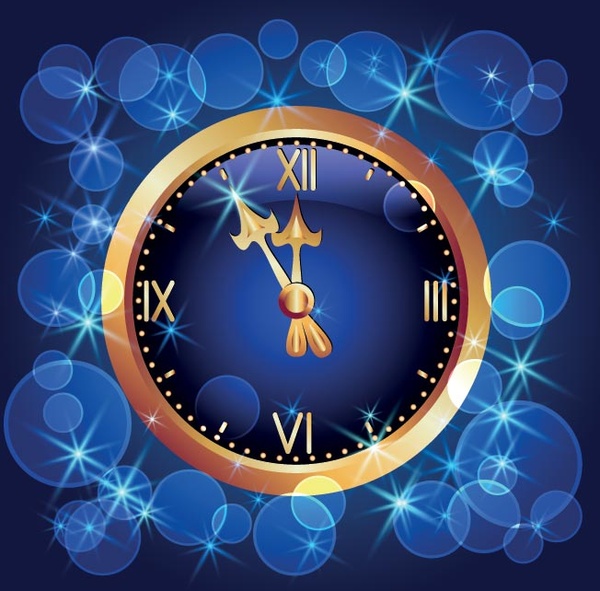 Free Vector Golden Christmas Clock On Blue Background