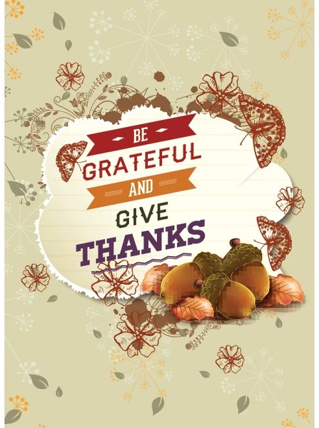 kostenlose Vektor dankbar und geben vielen Dank pflanzlichen Thanksgiving poster