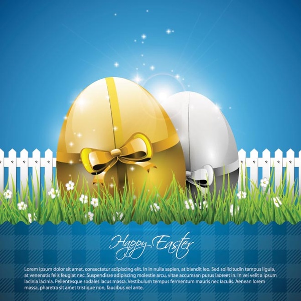 Bebas vektor abu-abu dan golden template kartu telur Paskah biru