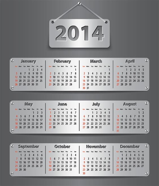 Free Vector Gray Steel14 Calendar Template