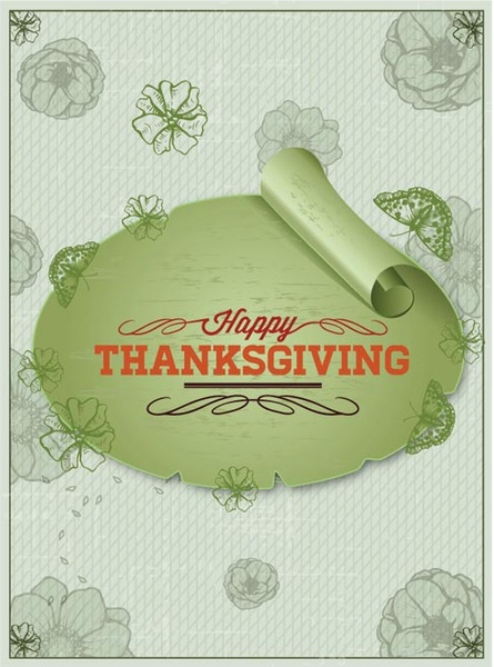 Free Vector Green Fold Paper Happy Thanksgiving Invitation Card