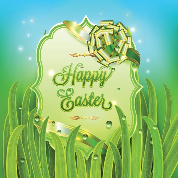 Free Vector Green Happy Easter Sheild With Golden Ribon Bow