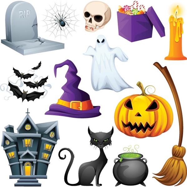 kostenlose Vektor Symbolsatz Halloween Sammlung