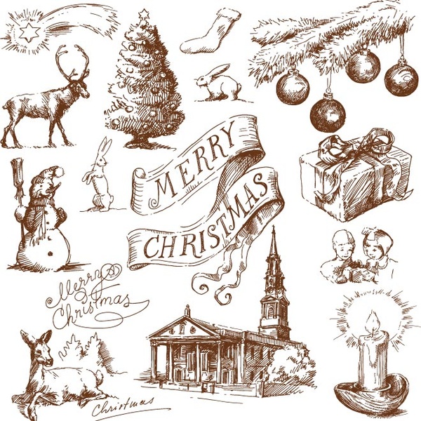 vetor livre mão desenhada Natal vintage doodles