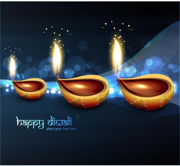 Free Vector Happy Diwali Blue Abstract Greeting Card Wallpaper Template