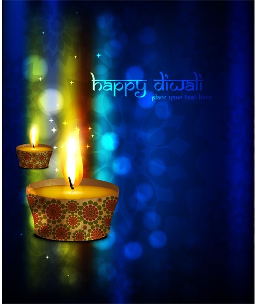 carte de voeux de vecteur libre joyeux diwali bleu fond