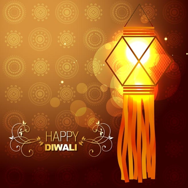 modelo de cartão de saudação do lâmpada incandescente vetor livre feliz diwali