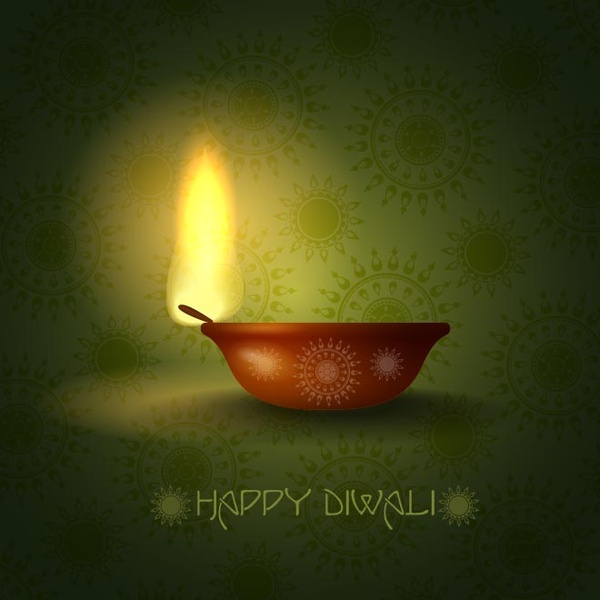 Free Vector Happy Diwali Green Pattern Greeting Card Template