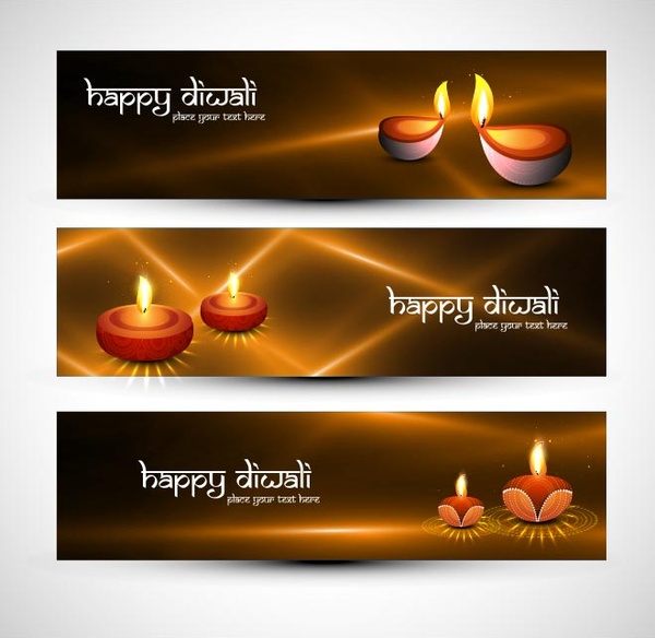kostenlose Vektor happy Diwali Beleuchtung Banner-set design