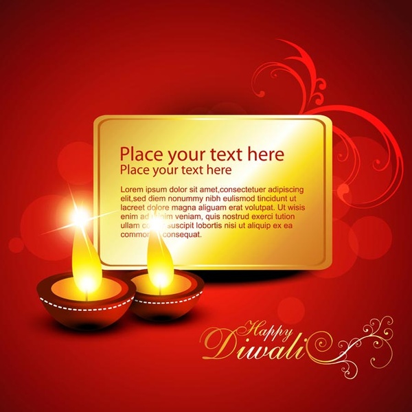 vector miễn phí happy diwali mẫu diya phát sáng với thẻ