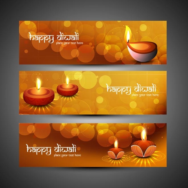 Free Vector Happy Diwali Typography Beautiful Header Set