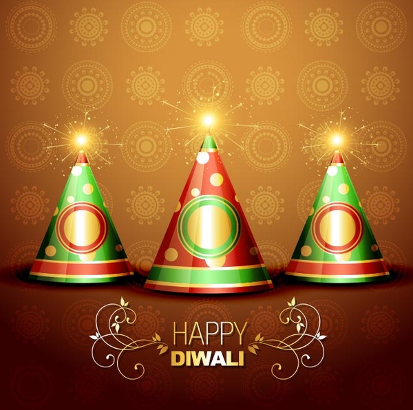 Free Vector Happy Diwali Typography With Fire Crackers Greeting Card